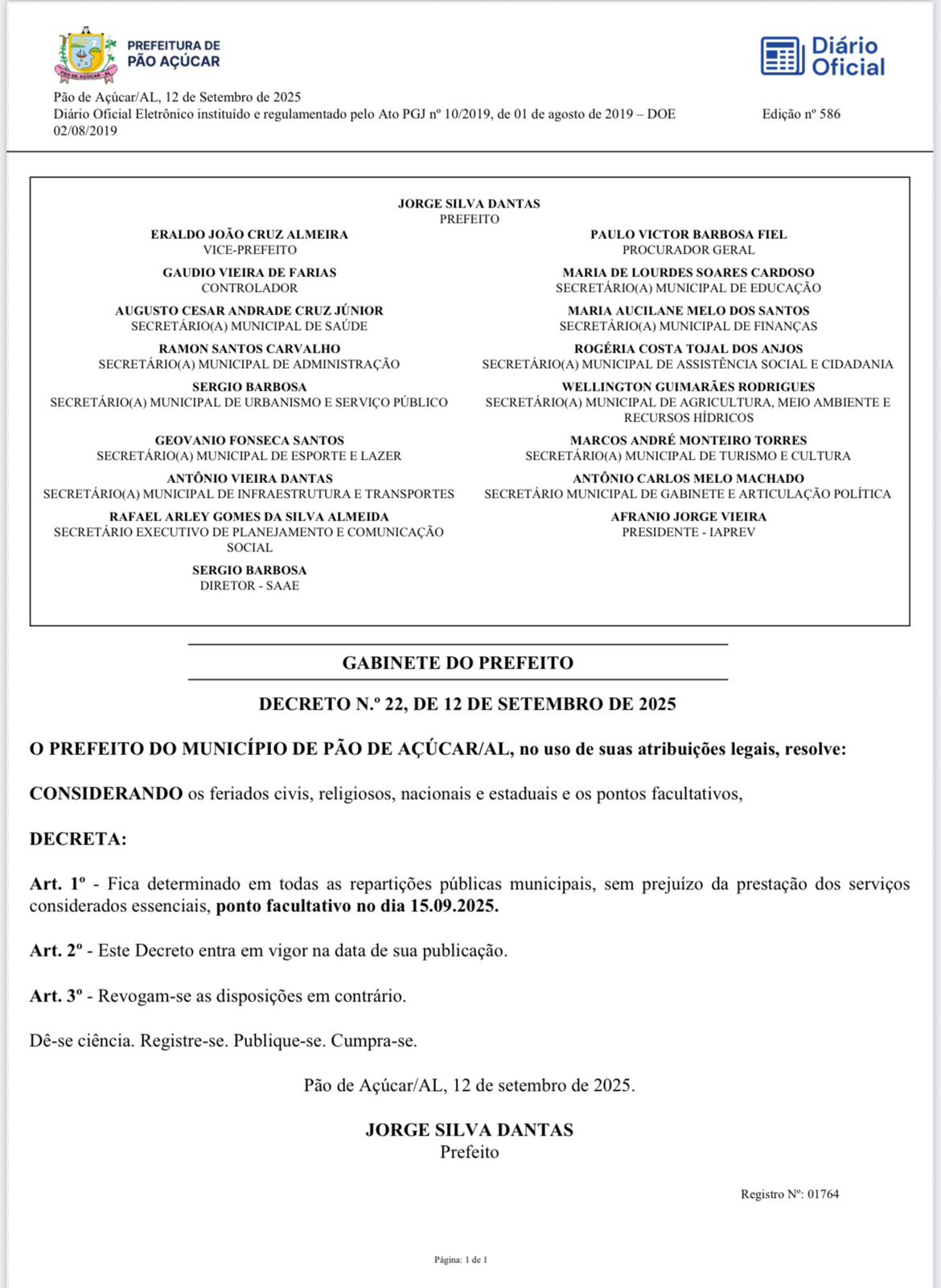 Ponto Facultativo no dia 15 de Setembro